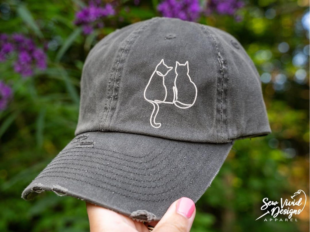 2 Cats Outline Hat | Distressed Baseball Cap OR Ponytail Hat | Cat Mom ...