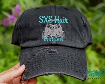 SXS Hair Don't Care Hat | Distressed Baseball Cap OR Ponytail Hat | UTV Riding | Mudding Accessories | Side by Side Hats | Offroading Hats