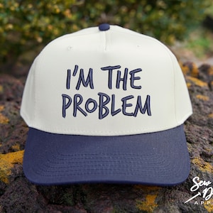 Czapka „I'm The Problem” | Dwukolorowa czapka z 5 panelami | Modna czapka z daszkiem | Sarkastyczna czapka | Zabawna czapka typu trucker | Prezenty dla fanów muzyki country