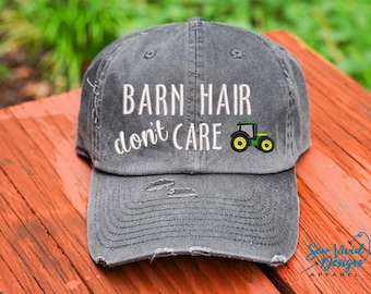 Barn Hair Don't Care Hat | Distressed Baseball Cap OR Ponytail Hat | Farm Girl Hat | Cowgirl | Tractor Hat | Farm Life Hats for Women