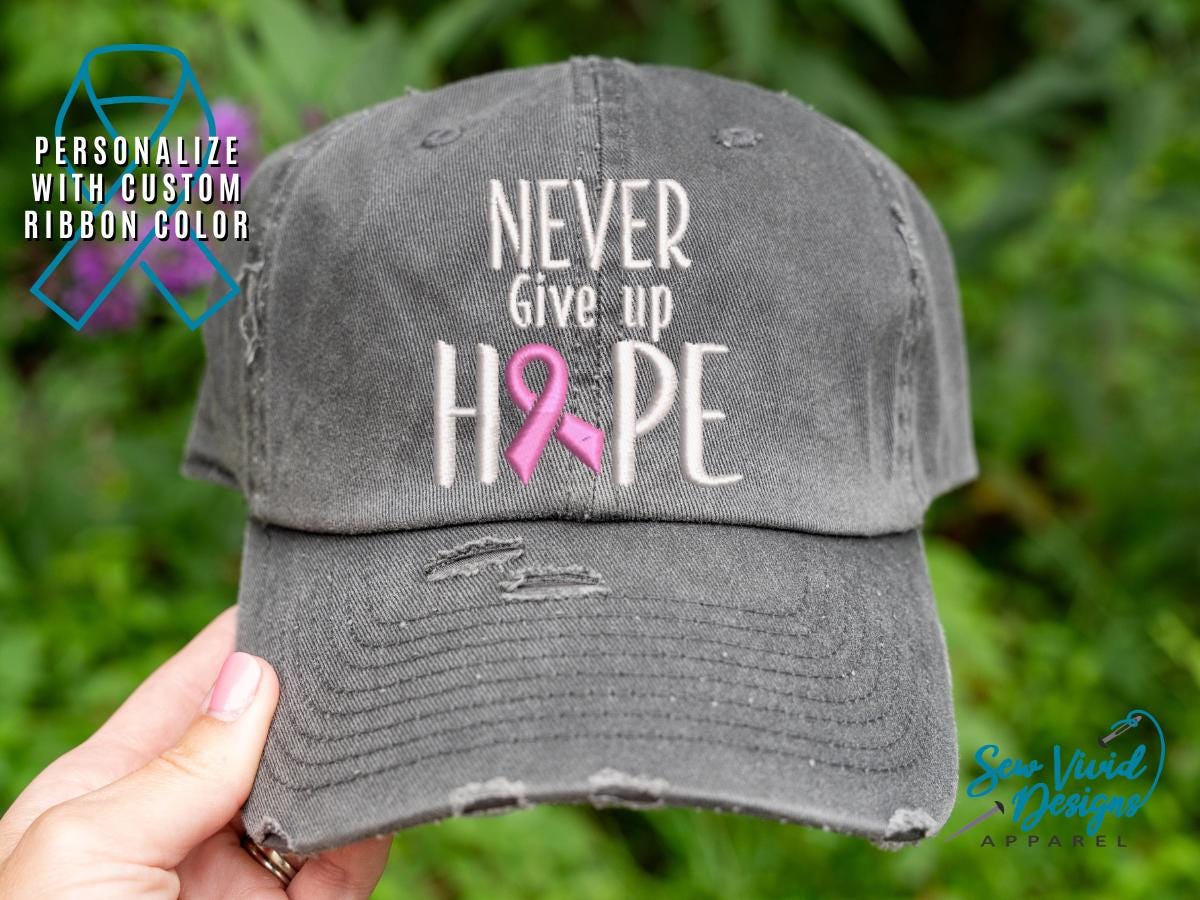 Black \'Never Give Up’ Embroidered Distressed Baseball Cap Black  main image 2