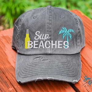 Sup Beaches Distressed Baseball Cap, High Ponytail and Trucker Hat, Funny Vacation Hat