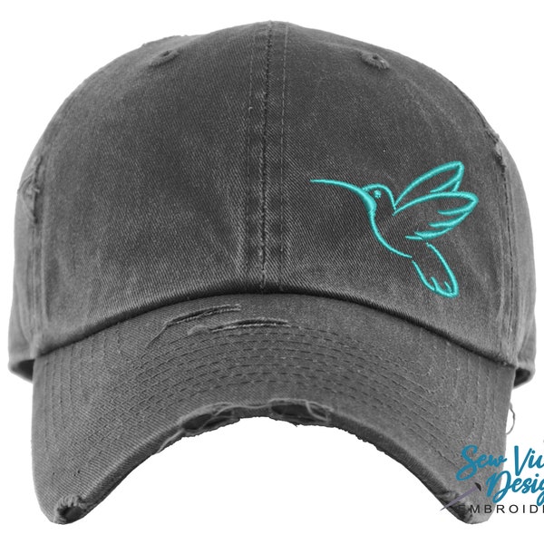 Hummingbird Hat | Distressed Baseball Cap OR Ponytail Hat | Hummingbird Gift | Hummingbird Lover Gifts | Women's Custom Hats