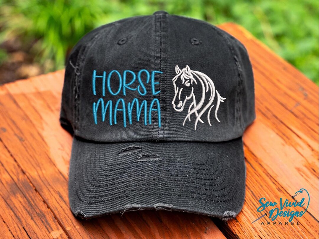 Horse Mom Baseball Cap - Distressed Cotton Adjustable Hat Horse Mom Hat: Distressed Cotton Baseball Cap, Equestrian  main image 3