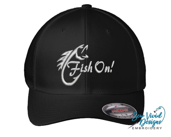 Fish on Flexfit Hat Fishing Hat Custom Embroidered Fitted Hat Bass Fishing  Gift Gift for Fisherman Angler Fishing Personalized 