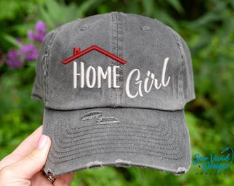 Home Girl Hat | Distressed Baseball Cap OR Ponytail Hat | Realty | Real Estate Agent Hat | Real Estate Gift | Closing Gift | Marketing