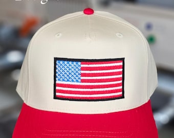 American Flag Hat | 5 Panel Two Tone Hat | Snapback Trendy Hat | Merica Vintage Hat Patriotic Hat | USA | 4th Of July | RWB