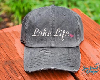 Lake Life Hat | Distressed Baseball Cap OR Ponytail Hat | Lake Hat | Life is Better at the Lake | Boat Hat | Lake Bum | Boat Accessories
