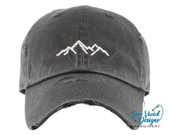 Mountain Hat Distressed Baseball Cap OR Ponytail Hat Hiking Hat Summer  Adventure Outdoor Hats Mountains Camping Embroidered Dad Hat 