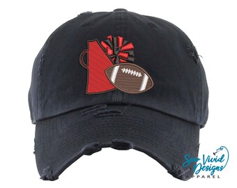 Football Cheerleading Hat | Distressed Baseball Cap OR Ponytail Hat | Football Cheerleader Hat | Cheer Mom Hat | Custom School Colors