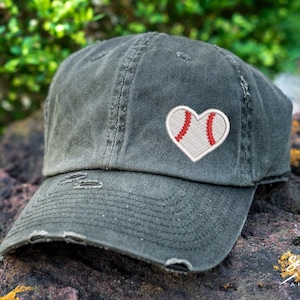 Baseball Heart Hat | Distressed Baseball Cap OR Ponytail Hat | Baseball Hat | Baseball Love | Baseball Mom | Baseball Gift | Coach Gifts