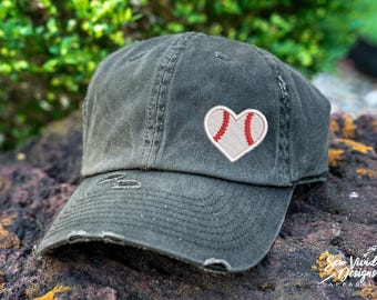 Baseball Heart Hat | Distressed Baseball Cap OR Ponytail Hat | Baseball Hat | Baseball Love | Baseball Mom | Baseball Gift | Coach Gifts