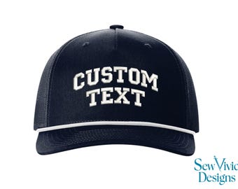 Custom Text Arched Hat | Embroidered Trucker Hat | Snapback 112 Rope Hat | 5 Panel | Make Your Own Personalized Hat | Custom Rope Hats