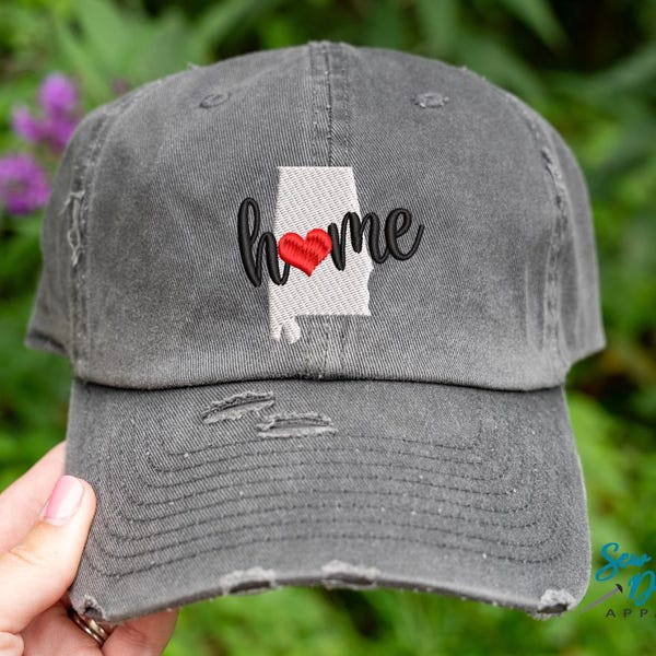 Alabama Home Hat with a Heart | Distressed Baseball Cap OR Ponytail Hat | Other States Available | Home Gift | State Hat