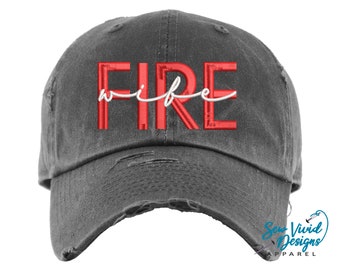Fire Wife Hat | DISTRESSED Baseball Cap OR Ponytail Hat | Firewife, Firefighter wife, Fireman's Wife
