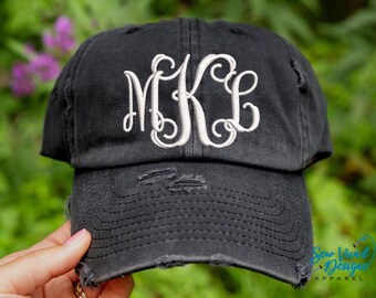 Monogram Hat | Monogrammed Hat | Personalized Hat | Ladies Monogram Hat | Monogrammed Cap | Distressed hat | Custom Embroidered Hat