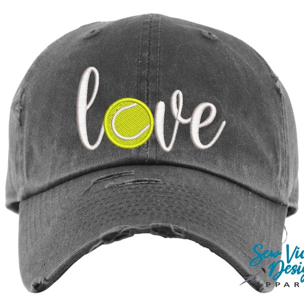 Tennis Love Hat | Distressed Baseball Cap OR Ponytail Hat | Tennis Gifts | Proud Tennis Mom | Sports Mom Hat | Game Day Hat