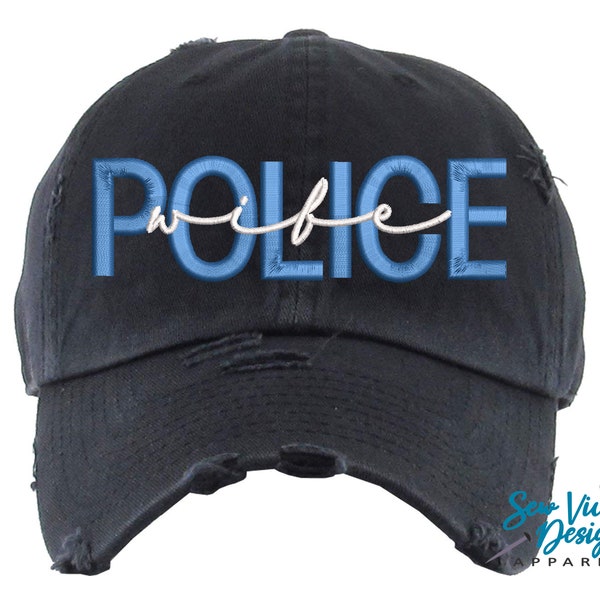 Police Wife Hat | DISTRESSED Baseball Cap OR Ponytail Hat | Thin Blue Line Flag, Thin blue line Clothing, American Flag Police