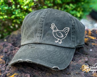 Chicken Hat | Distressed Baseball Cap OR Ponytail Hat | Custom Farm Animal Hat | Chicken Lover Gift | Chicken Coop Hat | Chicken Gifts