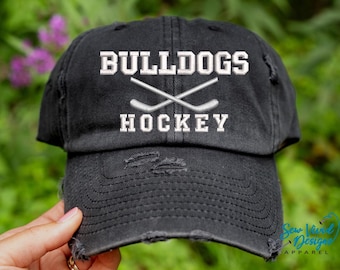 Custom Hockey Hat | DISTRESSED Baseball Cap OR Ponytail Hat | Personalized Hockey Hat | Hockey Mom Dad Player Coach | Ice Hockey Gift