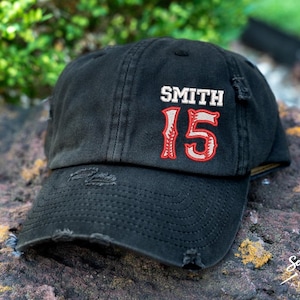 Baseball Number Hat W/ Name | Distressed Baseball Cap OR Ponytail Hat | Baseball Hat | Baseball Love | Baseball Mom | Baseball Gift