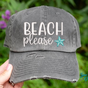 Beach Please Hat | Distressed Baseball Cap OR Ponytail Hat | Girls Trip Hats | Summer Vacation | Bachelorette Party | Spring Break Hat
