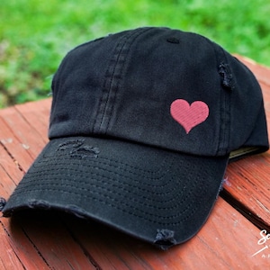 Heart Hat | Distressed Baseball Cap OR Ponytail Hat | Love | Hat with a Heart | Girls Trip hat | Bachelorette Party | Bridesmaids Gift