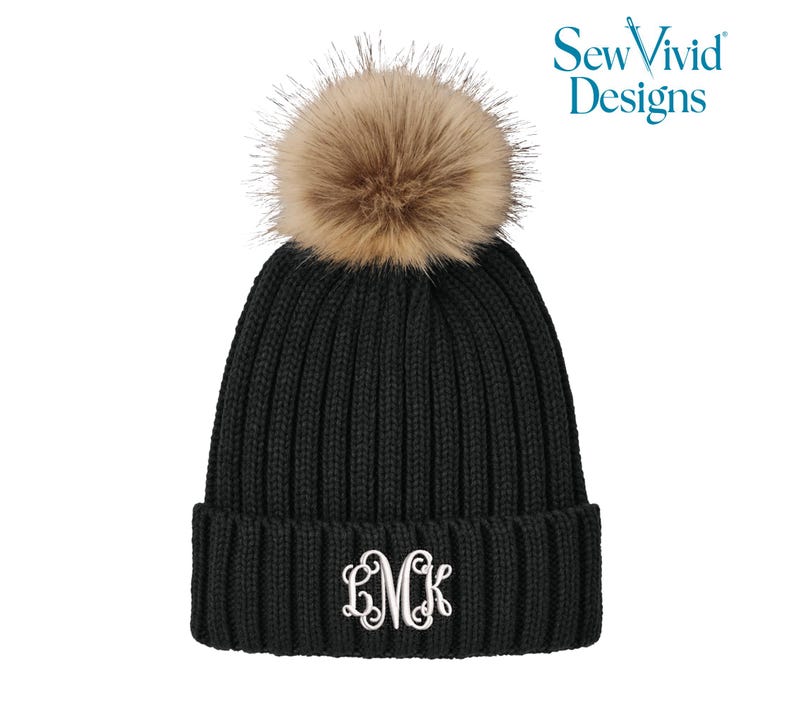 Monogram Embroidered Beanie | Monogrammed Pom-pom Beanie | Personalized ...