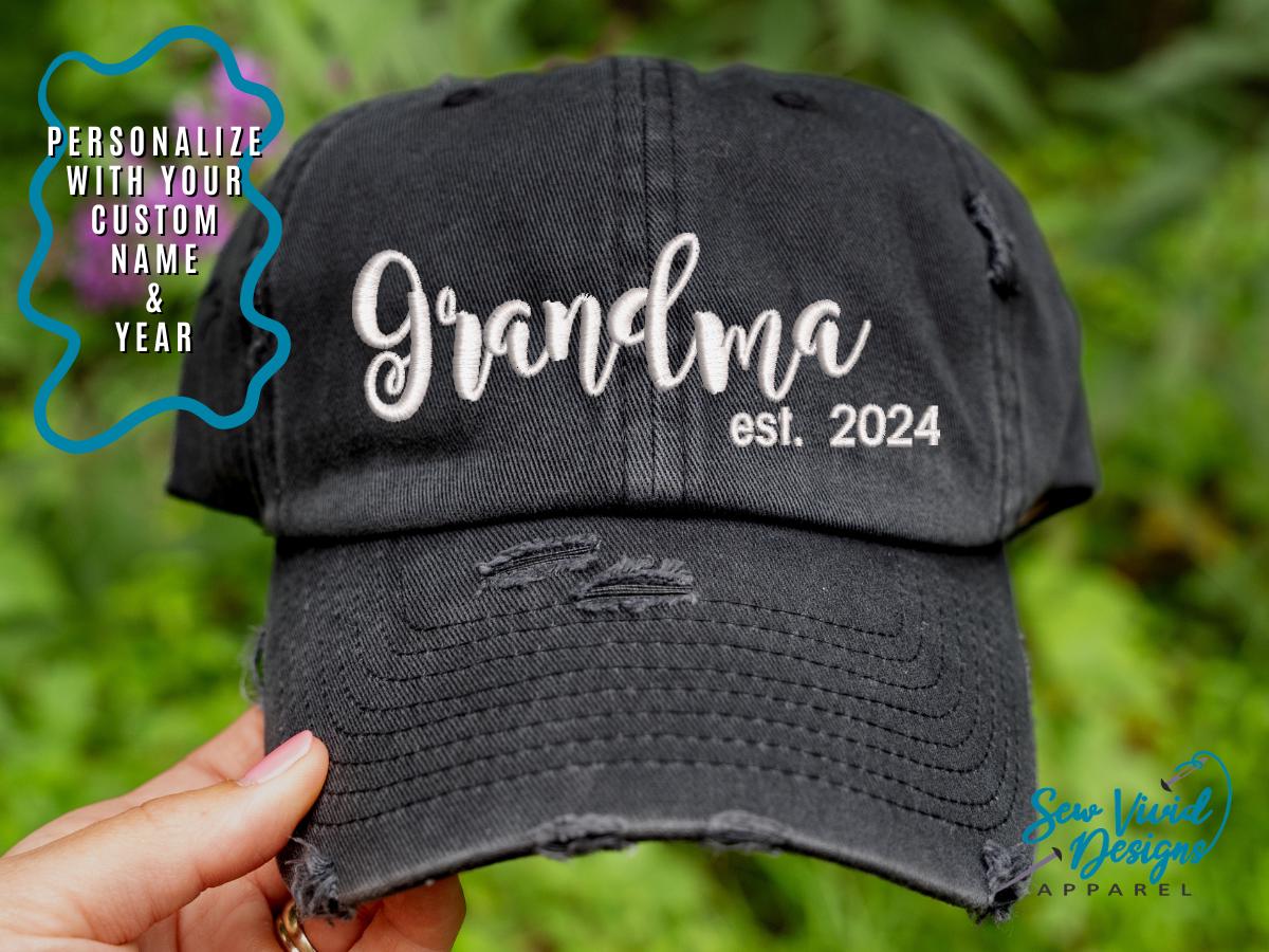 Grandma Est. 2024 Hat | Distressed Baseball Cap OR Ponytail Hat