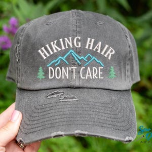 Hiking Hair Don't Care Hat | Distressed Baseball Cap OR Ponytail Hat | Adventure Hat | Camping Hat | Hiking Hat | Outdoor Hat | Hiking Gift