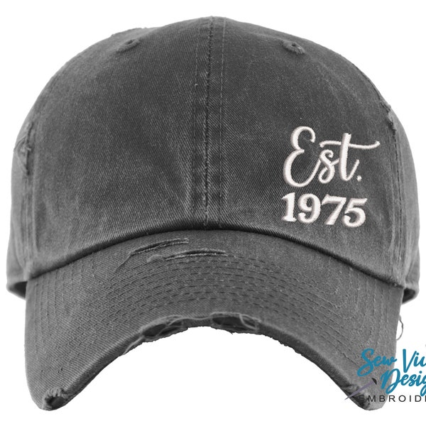 Est. Year Hat | Distressed Baseball Cap OR Ponytail Hat | Birthday Hat | Vintage Year | 40th Birthday | 50th Birthday | 30th Bday