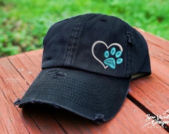 Paw Print Hat | Distressed Baseball Cap OR Ponytail Hat | Dog Mama | Dog Mom Hat | Fur Mama | Custom Embroidered Hat | Cat Lover Gift
