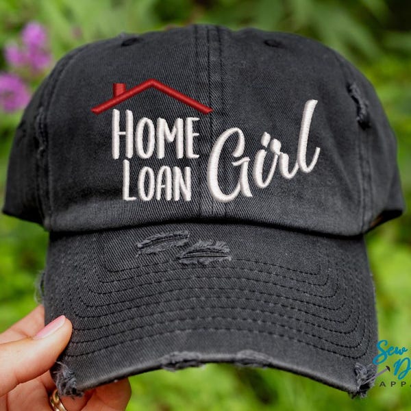 Home Loan Girl Hat | Distressed Baseball Cap OR Ponytail Hat | Mortgage Broker | Loan Officer | Real Estate Agent | Mortgage Lender