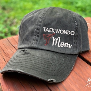 Taekwondo Mom Hat | Distressed Baseball Cap OR Ponytail Cap | Taekwondo Gift | Martial Arts Hat | Karate | Proud Taekwondo Mom