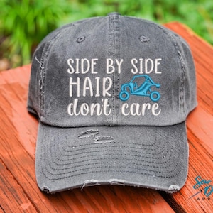 Side by Side Hair Don&#39;t Care Hat | Distressed Baseball Cap OR Ponytail Hat | UTV Riding | Mudding Accessories | SXS Hats | Offroading Hats