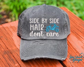 Side by Side Hair Don't Care Hat | Distressed Baseball Cap OR Ponytail Hat | UTV Riding | Mudding Accessories | SXS Hats | Offroading Hats