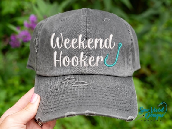 Weekend Hooker Hat | Distressed Baseball Cap OR Ponytail Hat | Fishing Hat | Fishing Gift | Custom Fishing Hat | Angler Fishing Gifts