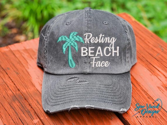 Resting Beach Face Hat | Perfect for Girls Trip or Summer Vacation | Vintage Style Hat | Distressed Baseball Cap OR High Ponytail Hat