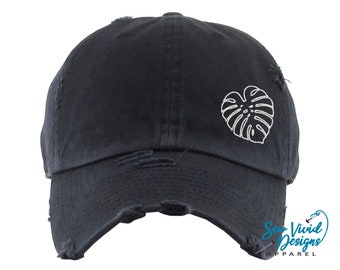 Monstera Leaf Hat | Distressed Baseball Cap OR Ponytail Hat | Gift for Plant Mom | Plant Lover Gifts | Crazy Plant Lady | Monstera Hat