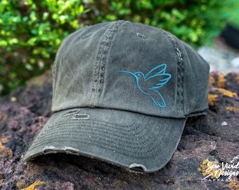 Hummingbird Hat | Distressed Baseball Cap OR Ponytail Hat | Hummingbird Gift | Hummingbird Lover Gifts | Women's Custom Hats