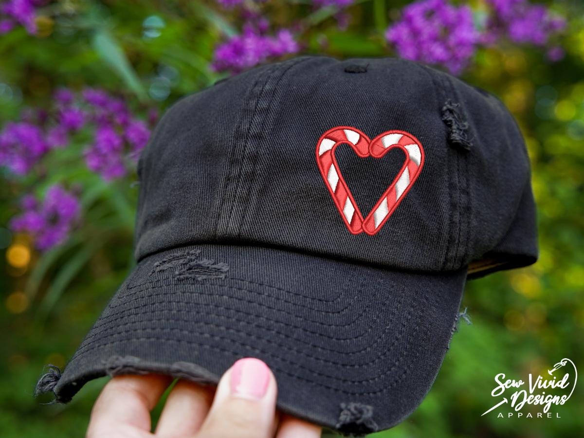 Candy Cane Heart Hat | Distressed Baseball Cap OR Ponytail  display picture 2