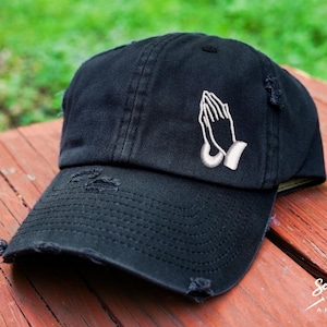 Prayer Hands Hat | DISTRESSED Baseball Cap OR Ponytail Hat | Custom Embroidered Christian Hat | Religious Hat | Faith Hat for Women