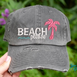 Beach Please Hat, Beach Baseball Cap, Palm tree hat, Beach Hats for women, Hat for Vacation. Summer Hat