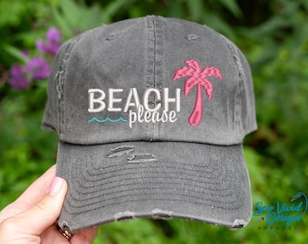 Beach Please Hat, Beach Baseball Cap, Palm tree hat, Beach Hats for women, Hat for Vacation. Summer Hat