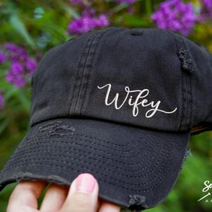 Wifey Hat (Offset) | Distressed Baseball Cap OR Ponytail Hat | Engagement Gifts | Honeymoon Hat | Wifey Gift | Wedding Gift | Gift for Bride