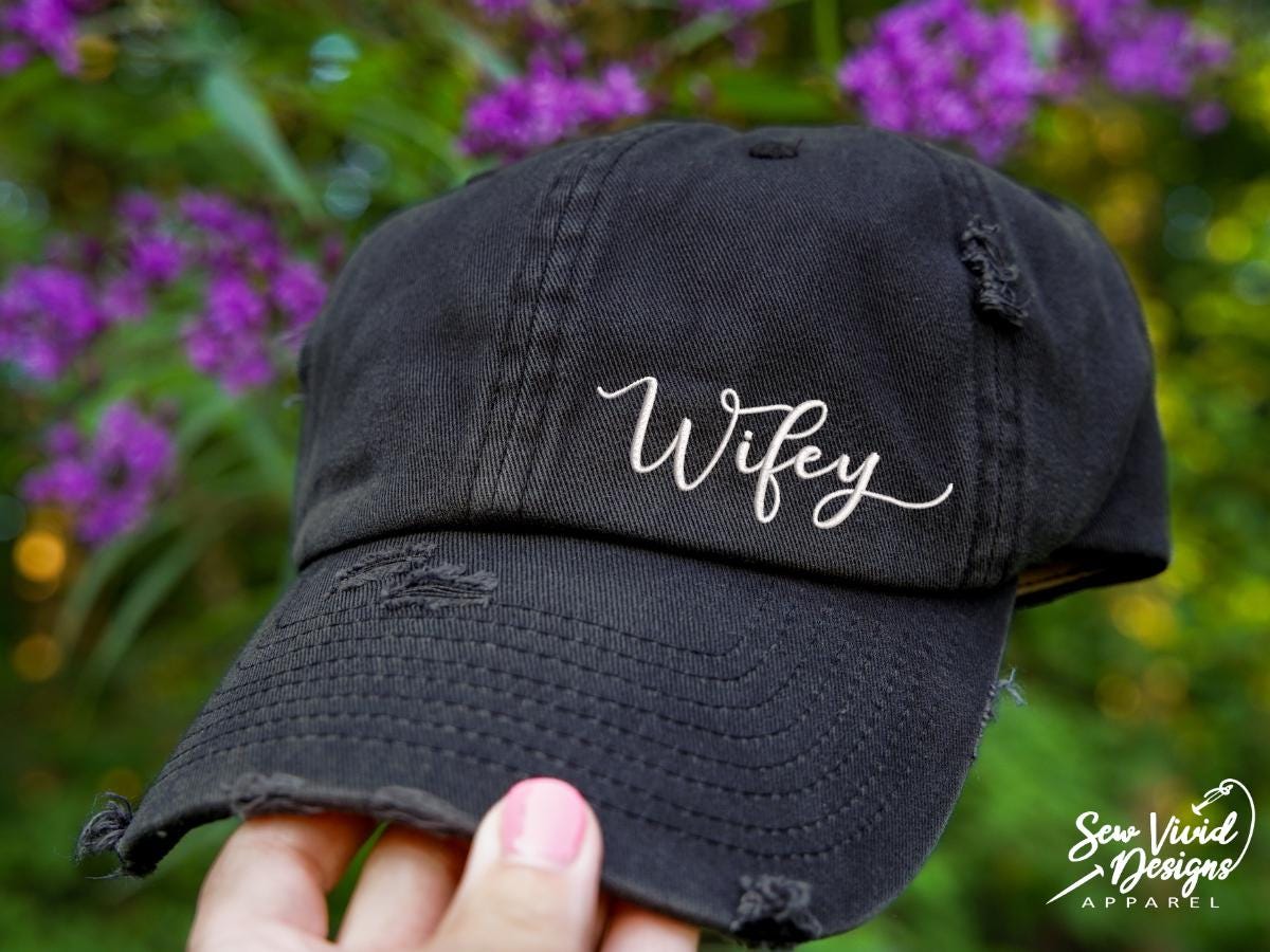 Wifey Hat (Offset) | Distressed Baseball Cap OR Ponytail Hat | Engagement Gifts | Honeymoon Hat | Wifey Gift | Wedding Gift | Gift for Bride