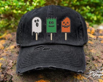Halloween Popsicles Hat | Distressed Baseball Cap OR Ponytail Hat | Summerween | Spooky Summer | Halloween Hat | Halloween Hats for Women