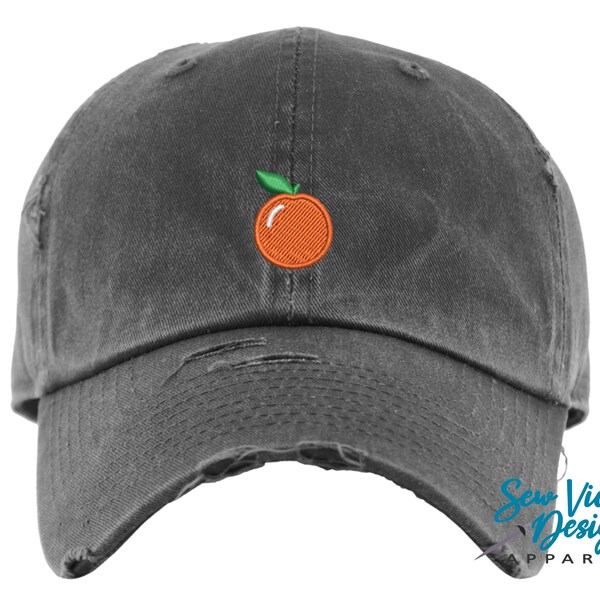 Orange Hat | Distressed Baseball Cap OR Ponytail Hat | Embroidered Fruit Hat | Oranges