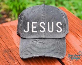 Jesus Hat | Distressed Baseball Cap OR Ponytail Hat | Jesus Dad Cap | Faith | Christian Gift