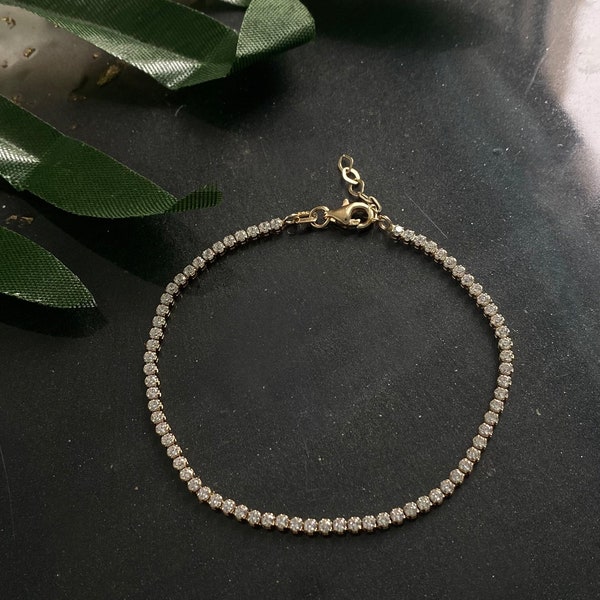 14k Gold Tennis Bracelet , Solid Gold Delicate Tennis Bracelet, White Gold Round Tennis Bracelet , 14k Gold Bracelet, Gold, Christmas Gift